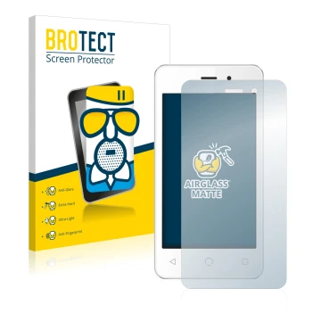 Front side of a product packaging with the brand logo BROTECT. Next to it is the device NUU Mobile A1 shown with the correspon