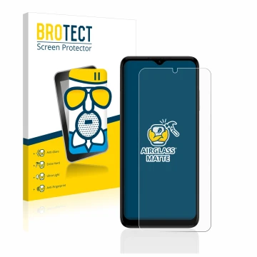 Front side of a product packaging with the brand logo BROTECT. Next to it is the device Nokia G22 shown with the corresponding