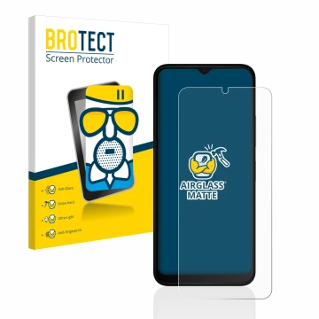 Front side of a product packaging with the brand logo BROTECT. Next to it is the device Nokia C32 shown with the corresponding