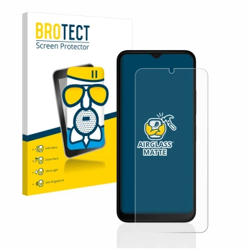 Front side of a product packaging with the brand logo BROTECT. Next to it is the device Nokia C22 shown with the corresponding