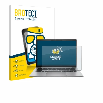 Front side of a product packaging with the brand logo BROTECT. Next to it is the device HP Zbook Firefly 14 G9 shown with the 
