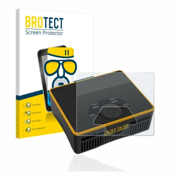 Front side of a product packaging with the brand logo BROTECT. Next to it is the device Junsi iCharger DX6 shown with the corr