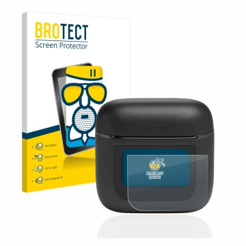 Front side of a product packaging with the brand logo BROTECT. Next to it is the device JBL Tour Pro 2 shown with the correspo