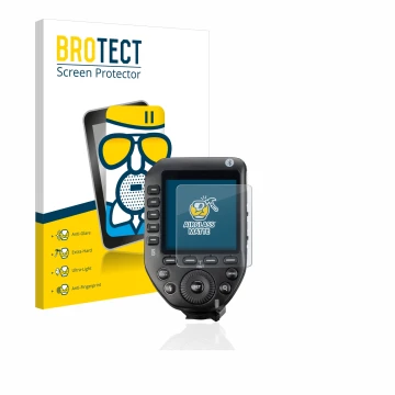Front side of a product packaging with the brand logo BROTECT. Next to it is the device Godox XPro II shown with the correspon