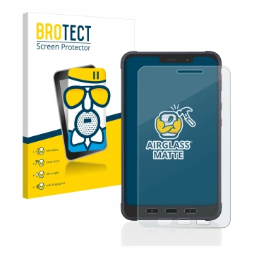 Front side of a product packaging with the brand logo BROTECT. Next to it is the device Samsung Galaxy Tab Active 3 Enterprise