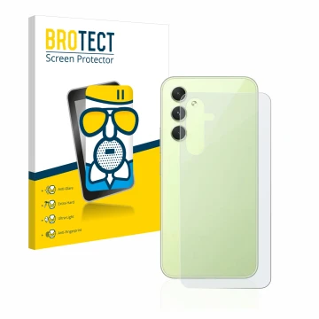 Front side of a product packaging with the brand logo BROTECT. Next to it is the device Samsung Galaxy A54 5G (Back) shown wit