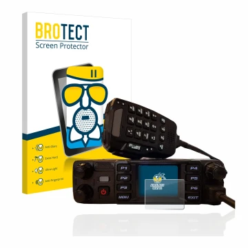 Front side of a product packaging with the brand logo BROTECT. Next to it is the device AnyTone AT-D578UV plus shown with the 