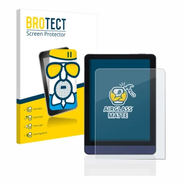 Front side of a product packaging with the brand logo BROTECT. Next to it is the device Meebook M6 6
