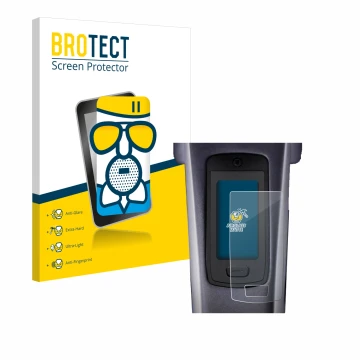 Front side of a product packaging with the brand logo BROTECT. Next to it is the device TQ HPR50 E-Bike System shown with the 