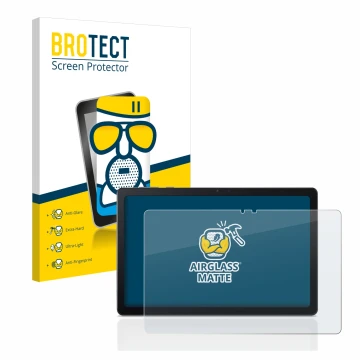 Front side of a product packaging with the brand logo BROTECT. Next to it is the device Acer Iconia Tab P10 shown with the cor