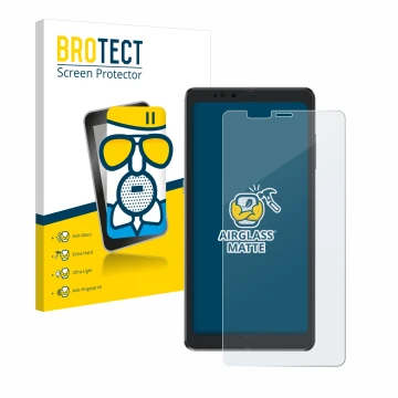 Front side of a product packaging with the brand logo BROTECT. Next to it is the device Hisense A9 shown with the correspondin