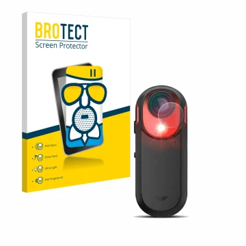 Front side of a product packaging with the brand logo BROTECT. Next to it is the device Garmin Varia RCT 715 shown with the co