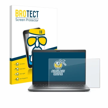 Front side of a product packaging with the brand logo BROTECT. Next to it is the device Dell Latitude 5430 Non-Touch shown wit