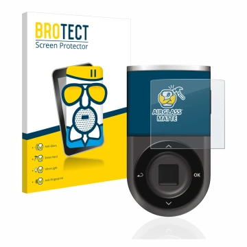 Front side of a product packaging with the brand logo BROTECT. Next to it is the device D’CENT Biometric Wallet shown with the