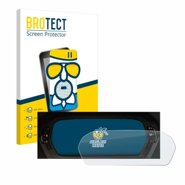 Front side of a product packaging with the brand logo BROTECT. Next to it is the device Audi A3 2023 Virtual cockpit Plus show