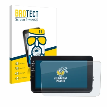 Front side of a product packaging with the brand logo BROTECT. Next to it is the device Dynavin D8-V8 8