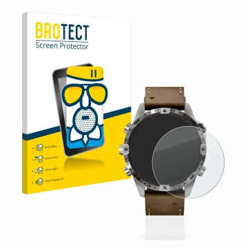 Front side of a product packaging with the brand logo BROTECT. Next to it is the device Garmin Marq Adventurer (Gen 2) shown w