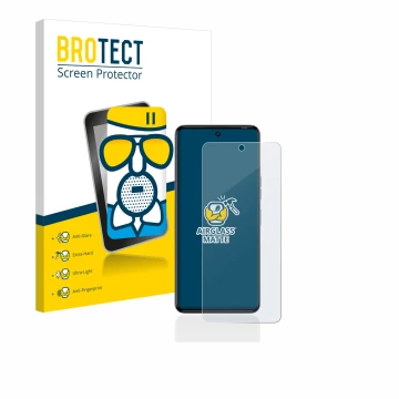 Front side of a product packaging with the brand logo BROTECT. Next to it is the device Tecno Camon 20 Pro shown with the corr