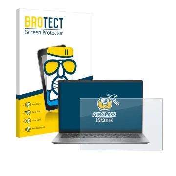 Front side of a product packaging with the brand logo BROTECT. Next to it is the device Dell Latitude 7440 Laptop shown with t