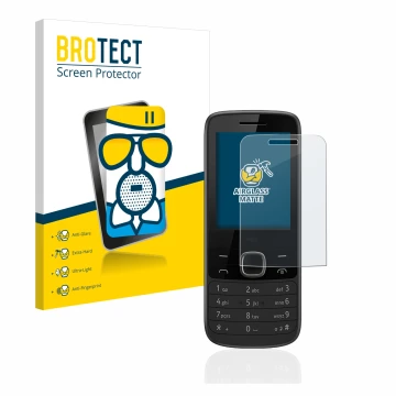 Front side of a product packaging with the brand logo BROTECT. Next to it is the device Nokia 225 4G shown with the correspond