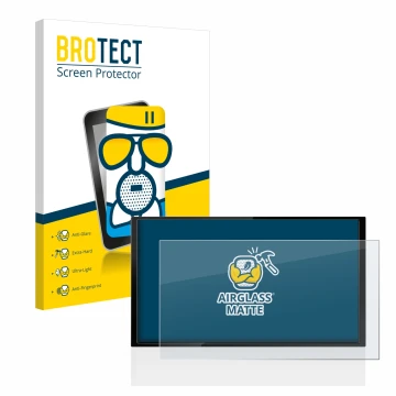 Front side of a product packaging with the brand logo BROTECT. Next to it is the device Kenwood DMX 7722DABS shown with the co