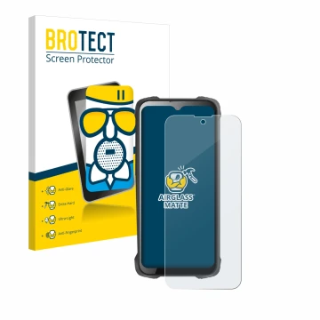 Front side of a product packaging with the brand logo BROTECT. Next to it is the device Cubot King Kong 9 shown with the corre