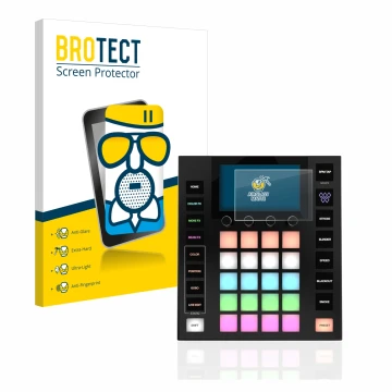 Front side of a product packaging with the brand logo BROTECT. Next to it is the device Wolfmix W1 shown with the correspondin