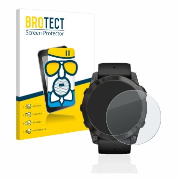 Front side of a product packaging with the brand logo BROTECT. Next to it is the device Garmin Epix Pro (Gen 2) (51 mm) shown 