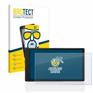 Front side of a product packaging with the brand logo BROTECT. Next to it is the device Garmin Drive 55 shown with the corresp