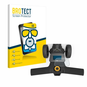 Front side of a product packaging with the brand logo BROTECT. Next to it is the device PowaKaddy FX3 shown with the correspon