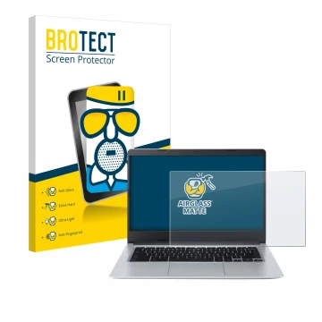 Front side of a product packaging with the brand logo BROTECT. Next to it is the device Acer Chromebook Spin 314 CB314-2HT sho