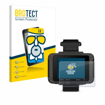 Front side of a product packaging with the brand logo BROTECT. Next to it is the device Garmin Foretrex 801 shown with the cor