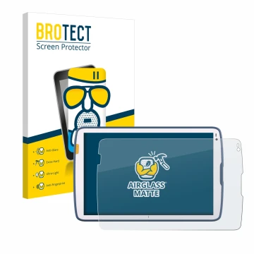 Front side of a product packaging with the brand logo BROTECT. Next to it is the device Zebra ET40 10.1