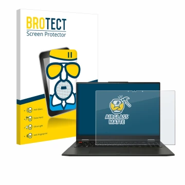 Front side of a product packaging with the brand logo BROTECT. Next to it is the device ASUS Vivobook S 16 Flip OLED TP3604 sh