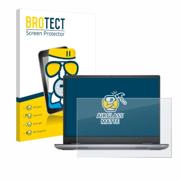 Front side of a product packaging with the brand logo BROTECT. Next to it is the device Dell Precision 7680 Non-Touch shown wi