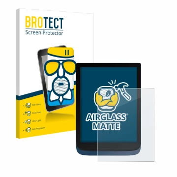 Front side of a product packaging with the brand logo BROTECT. Next to it is the device Vivlio InkPad 3 shown with the corresp