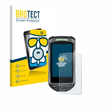 Front side of a product packaging with the brand logo BROTECT. Next to it is the device Keyence BT-A700 shown with the corresp