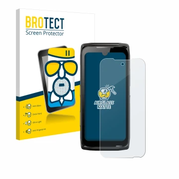 Front side of a product packaging with the brand logo BROTECT. Next to it is the device Crosscall Core-Z5 shown with the corre