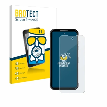 Front side of a product packaging with the brand logo BROTECT. Next to it is the device Oukitel WP21 Ultra shown with the corr