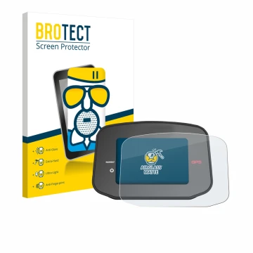 Front side of a product packaging with the brand logo BROTECT. Next to it is the device PowaKaddy CT8 GPS shown with the corre