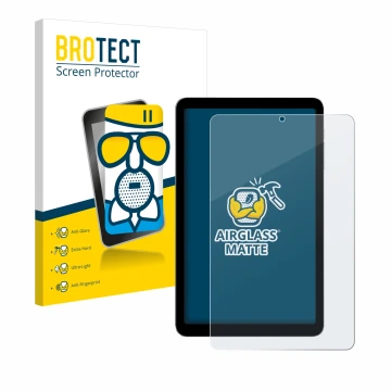 Front side of a product packaging with the brand logo BROTECT. Next to it is the device Alldocube iPlay 50 mini shown with the