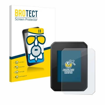 Front side of a product packaging with the brand logo BROTECT. Next to it is the device FIT Display Compact shown with the cor