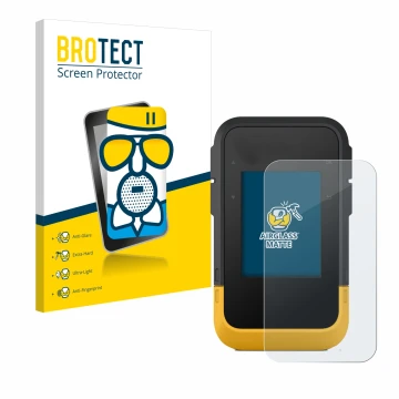Front side of a product packaging with the brand logo BROTECT. Next to it is the device Garmin eTrex SE shown with the corresp