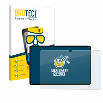 Front side of a product packaging with the brand logo BROTECT. Next to it is the device Samsung Galaxy Tab S9 Ultra WiFi shown