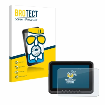 Front side of a product packaging with the brand logo BROTECT. Next to it is the device Zebra ET65 shown with the correspondin
