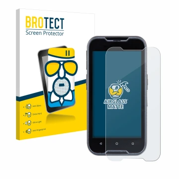 Front side of a product packaging with the brand logo BROTECT. Next to it is the device Datalogic Memor 11 shown with the corr