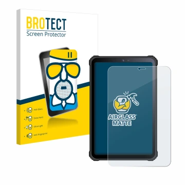 Front side of a product packaging with the brand logo BROTECT. Next to it is the device Oukitel RT3 shown with the correspondi