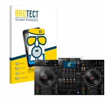 Front side of a product packaging with the brand logo BROTECT. Next to it is the device Pioneer XDJ -XZ shown with the corresp