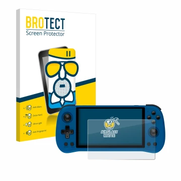 Front side of a product packaging with the brand logo BROTECT. Next to it is the device Powkiddy X55 shown with the correspond