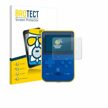 Front side of a product packaging with the brand logo BROTECT. Next to it is the device Blaze Super Pocket shown with the corr